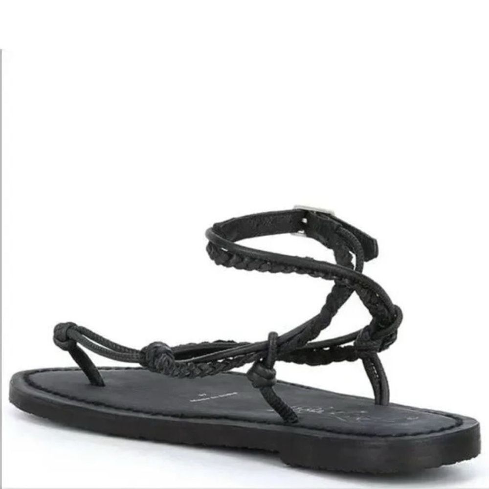 Free People Caroline Cali Black Leather Flat Thong Wrap Sandal EU 40 US 10